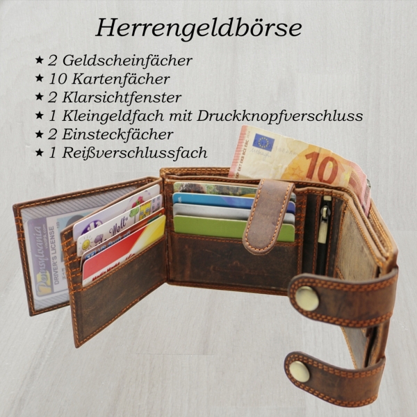 Flevado Herrengeldbörse Echt Leder RFID Schutz Querformat
